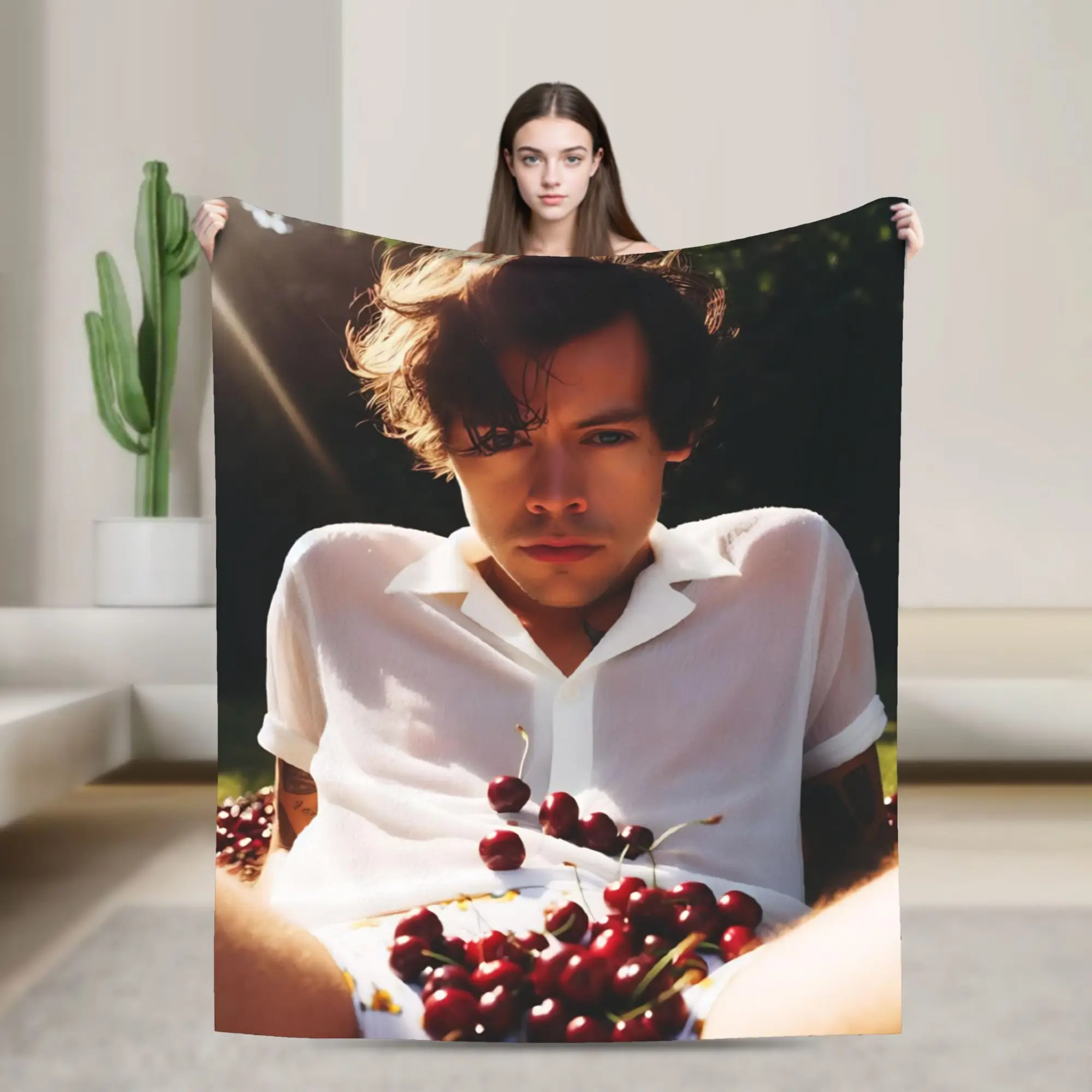 Cherry Kiss All The Time  Knitted Blankets Harrys Music Styles  Plush Throw Blanket Summer Air Conditioning Decoration Bedsprea