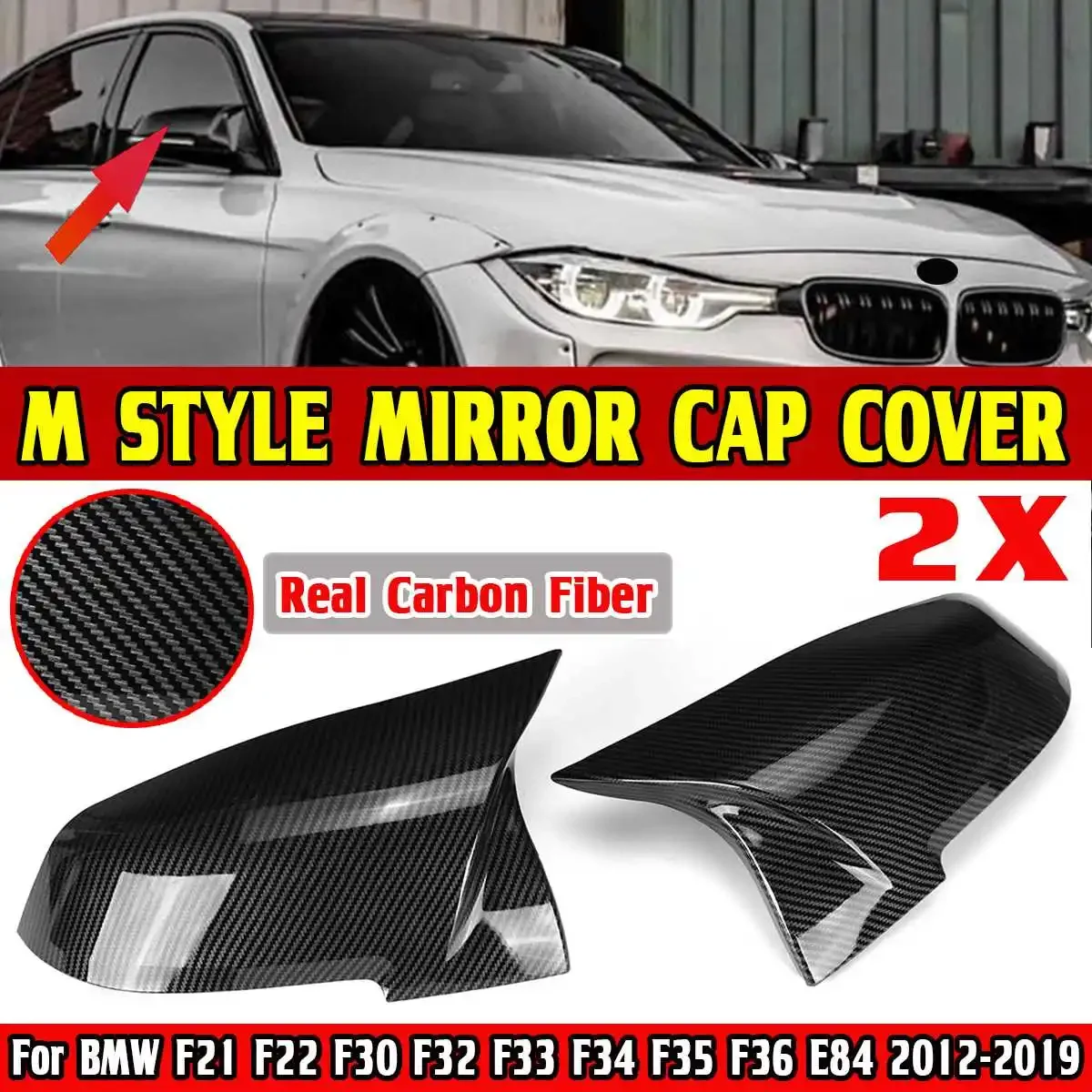 

2PCS Real Carbon Fiber Car Rearview Mirror Cover Rear View Mirror Cap For BMW F21 F22 F30 F32 F33 F34 F35 F36 E84 2012-2019