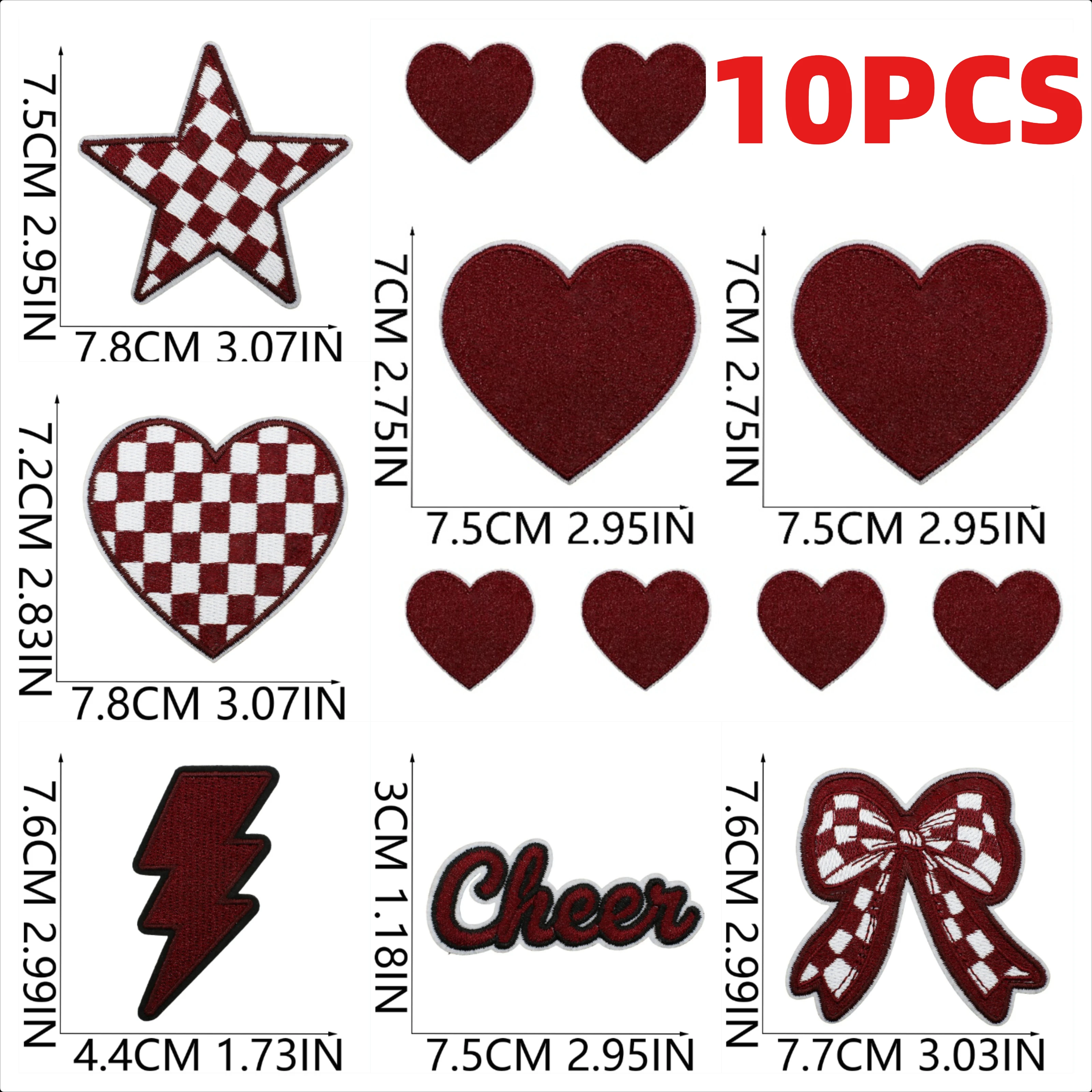 10PCS Brown Element Game Day Embroidery Patches Cheerleader Lightning Love Star Bow Iron On For DIY Clothes Decoration Wholesale
