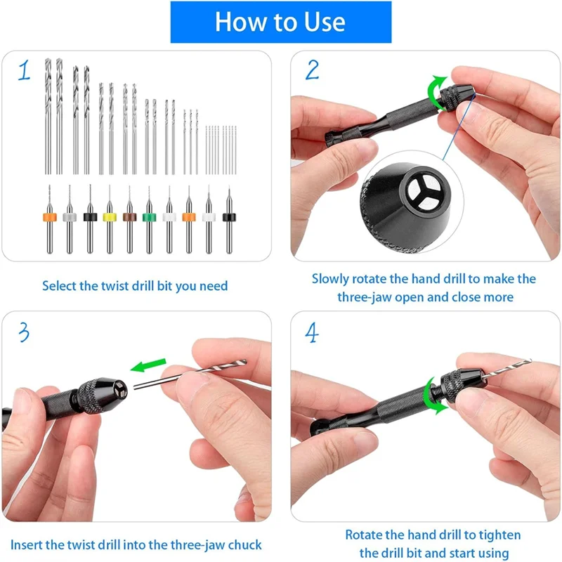 Set trapano a mano, 25 punte elicoidali e mini punte da trapano PCB da 10 pezzi, strumento di perforazione di gioielli per resina polimerica Clay-A79G