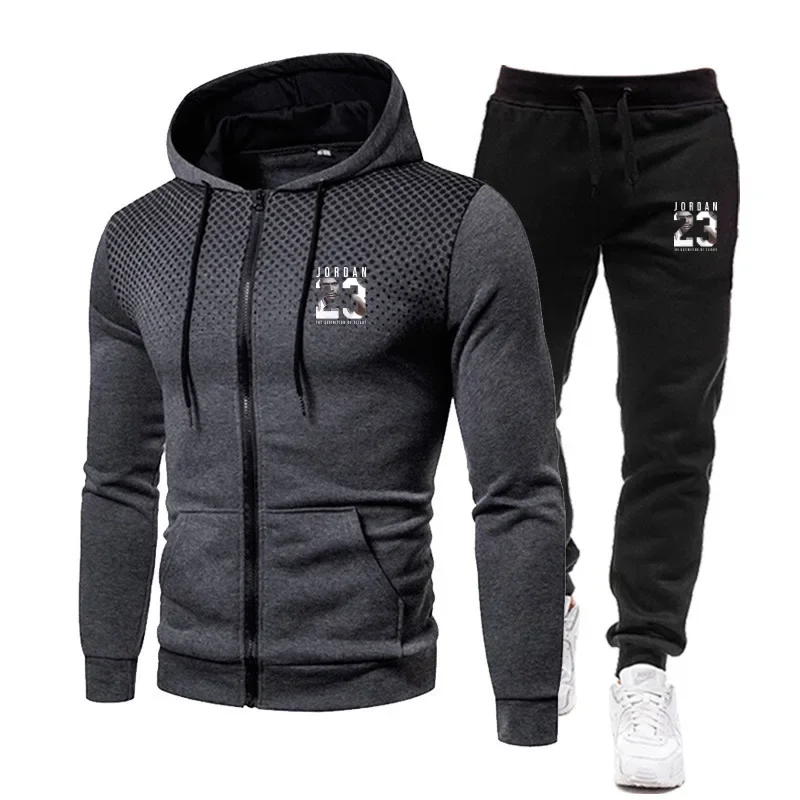 

Men's hoodie set for autumn and winter, new casual zipper sportswear, outdoor fitness hooded jacket, fashionable