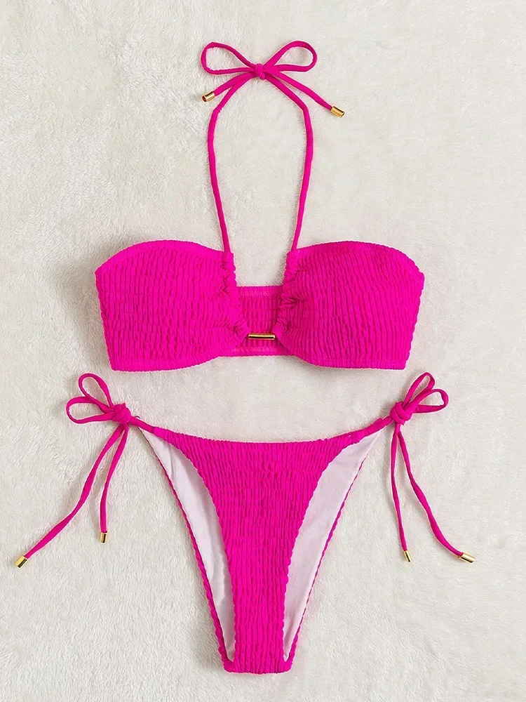 UETEEY 2025 Nuovo Estate Costumi da bagno Bikini Set Moda Sexy Allacciato Bikini 2 Pezzi Set Donna Solid Split Costume da bagno Beach Bikini