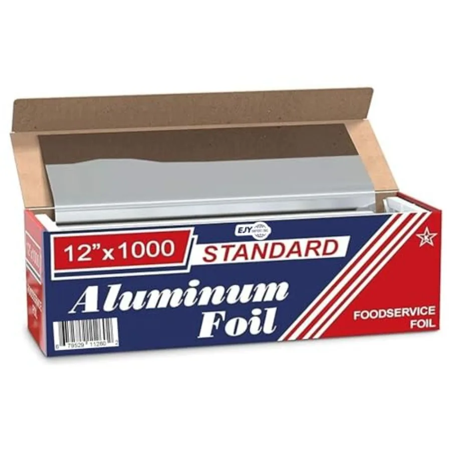 

Standard Premium Aluminum Foil 12"x1000 Feet Long Industrial Size and Strength Commercial Grade and Length Foil Wrap for Food S