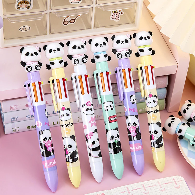 6 Colors Ballpoint Pen Cartoon Panda 0.5mm Colorful Ink Ballpoint Pens Kawaii Pen School Office Supplies Student Stationery Gift