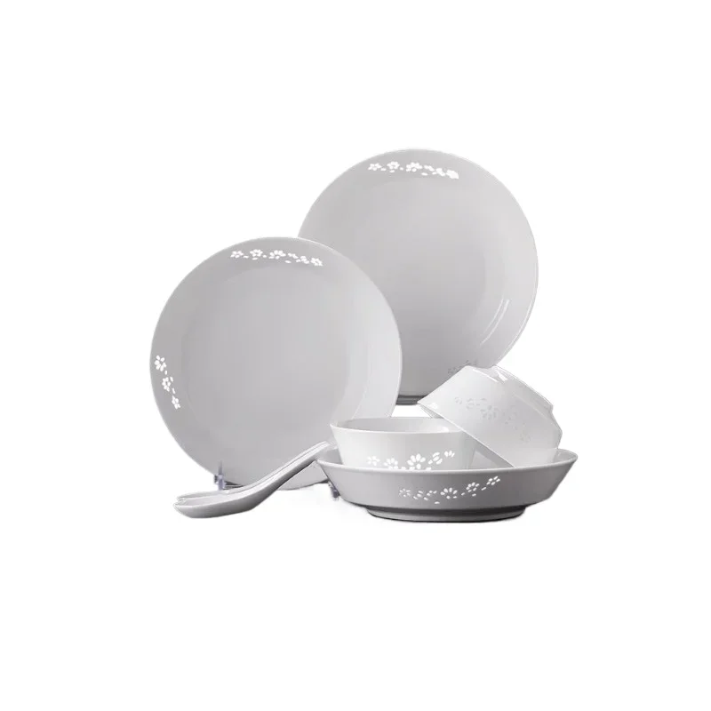 Ceramic high temperature white porcelain tableware set, household underglaze colorless eating bowls and plates