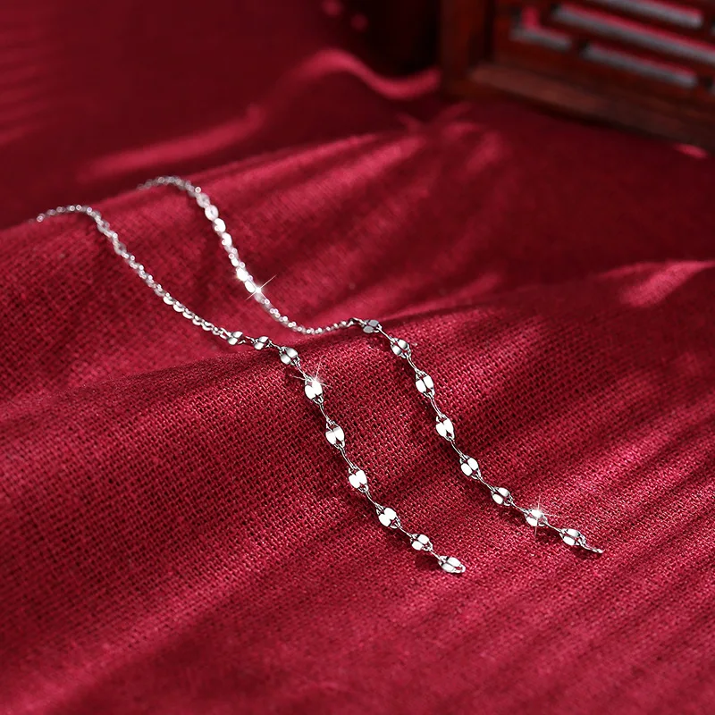 925 Sterling Silver Long Tassel Glitter Drop Earrings For Woman Christmas Gifts Piercing Jewelry Aretes De Mujer Party Gifts