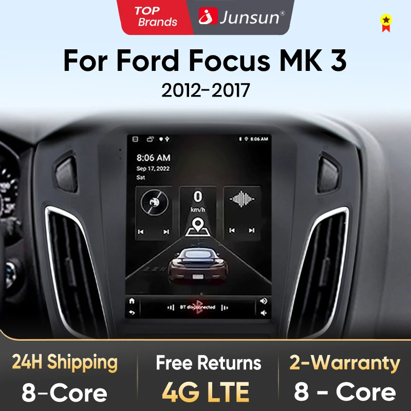 Junsun For Tesla Style Android Auto 4G Wireless Carplay DSP Car Radio Multimedia Player For Ford Focus MK 3 2012-2017 no 2din