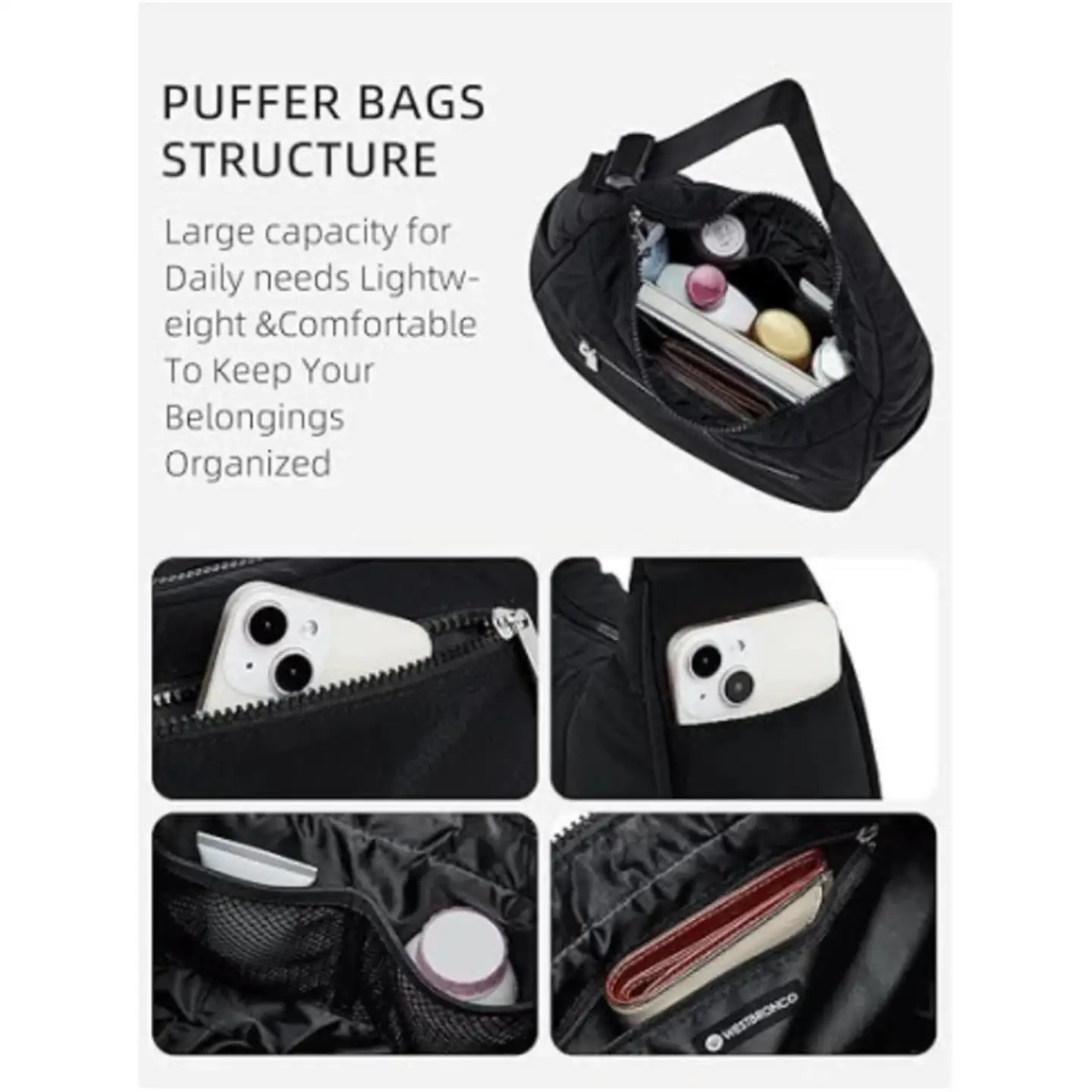 패셔너블한 여성용 나일론 다운 백 크로스바디 핸드백 숄더백 여성용 슬림 보더리 클린핏 씨 웜 오트 길이