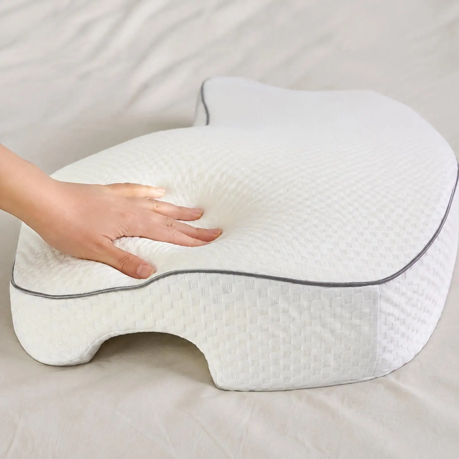 Adult Couple Sleep Pillow Ergonomic L Shaped Neck Support Cushion with Memory Cotton for Side and Back Sleepers