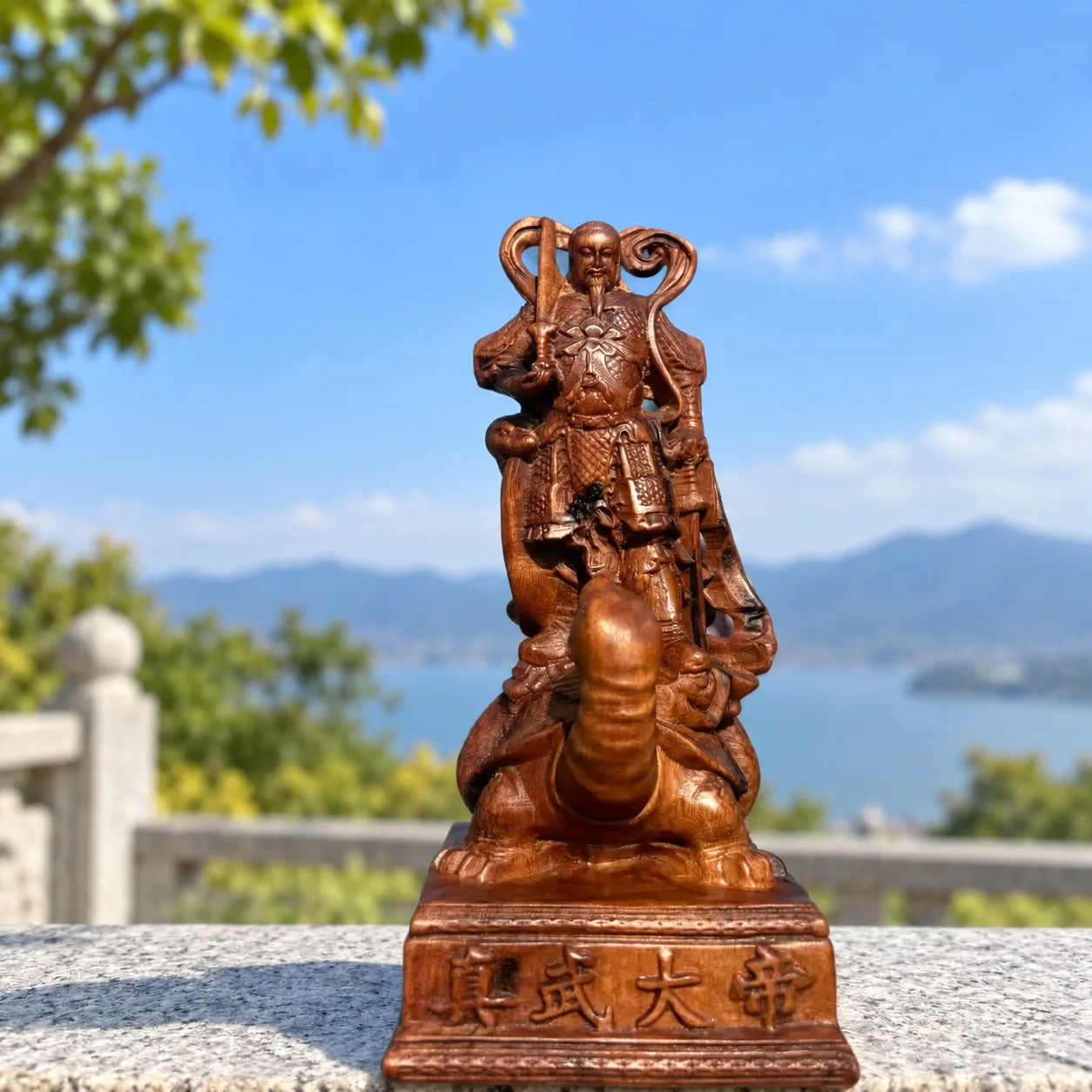 natural-struck-jujube-wood-carved-zhenwu-great-emperor-statue-taoist-supreme-deity-figurine-for-home-living-room-desk-decor-gift