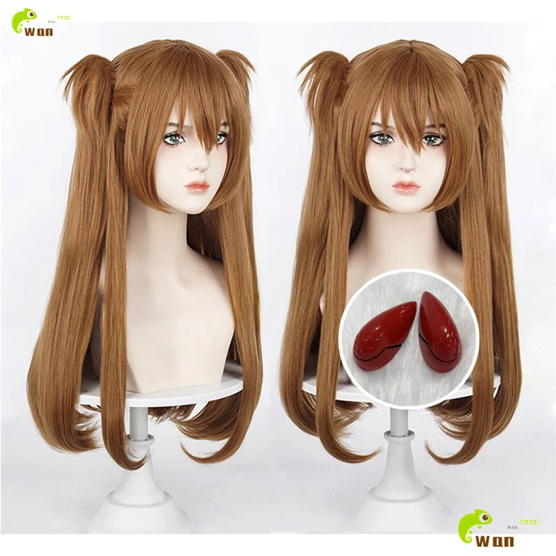 Asuka Langley Soryu Peruka Anime EVA Cosplay 70cm Pomarańczowo-brązowe peruki z kucykiem Odporne na ciepło włosy syntetyczne Halloween Darmowa czapka z peruką
