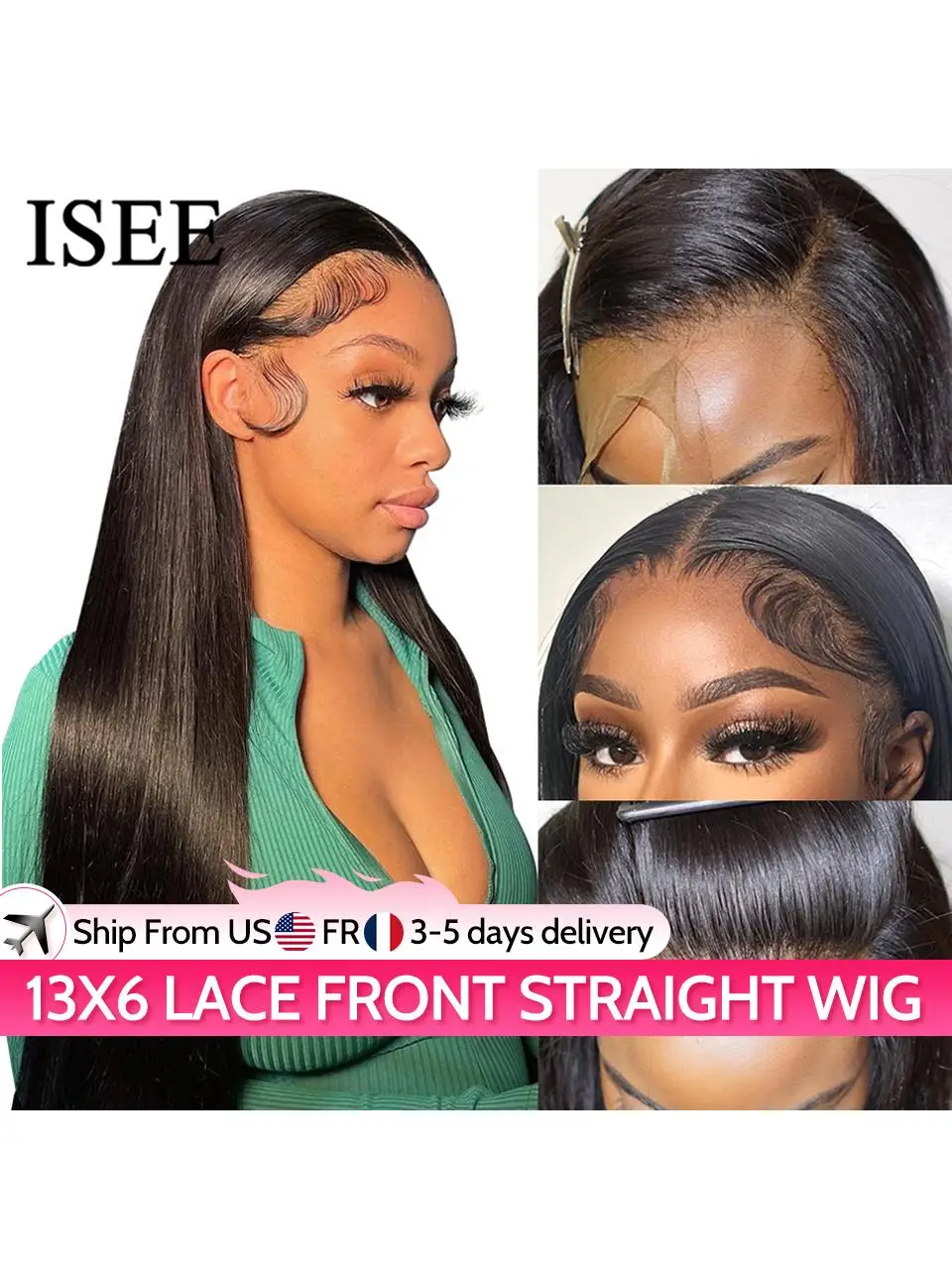 ISEE HAIR 13x6 HD Lace Frontal Perücken Echthaar Gerade Vollspitze-Front-Perücken für Frauen Vorgezupfte transparente Spitzenperücken im Angebot
