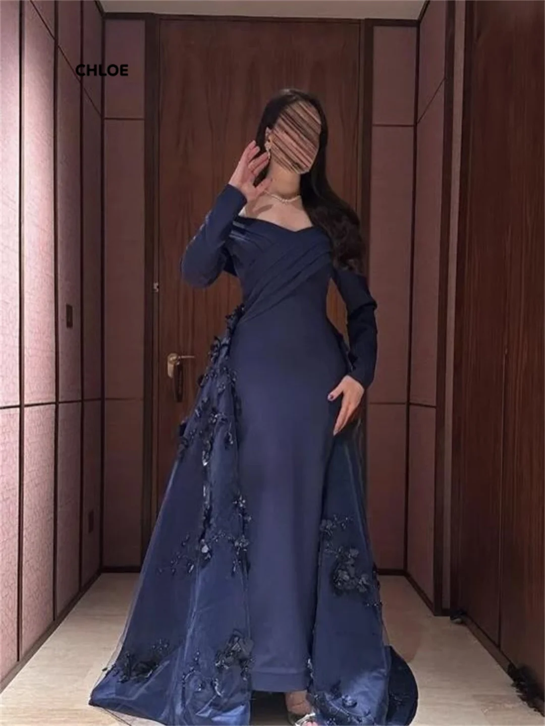 

Вечерние платья Line A: Элегантные женские платья для особых случаев, индивидуальный пошив, роскошное платье с длинными рукавами, синее, для женщин