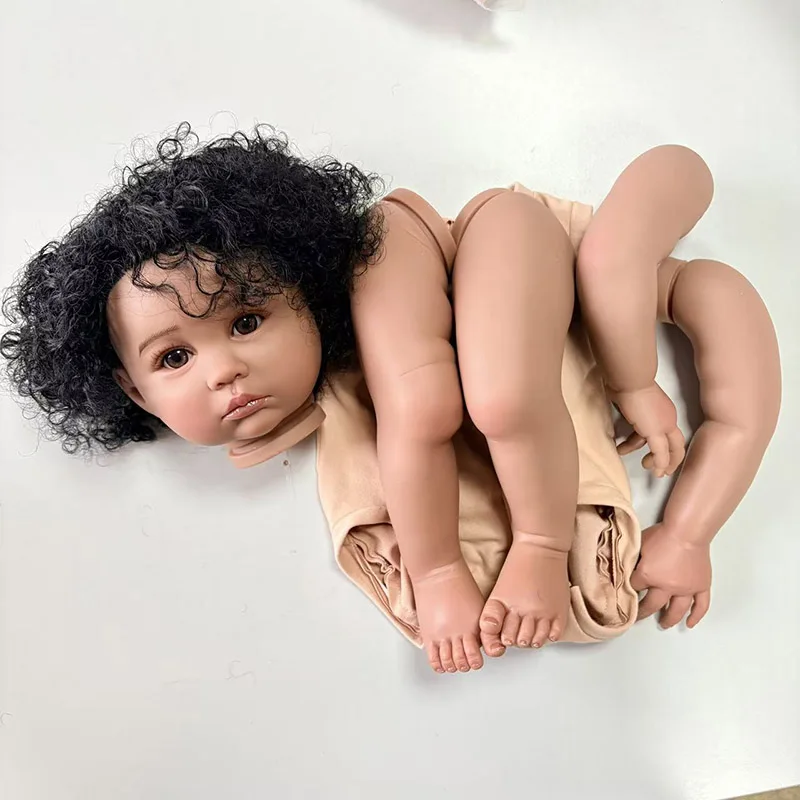 

24inch Reborn Doll Kit Julieata in Dark SKin with Black Curly Hair Unassembled Doll Parts Diy doll kit