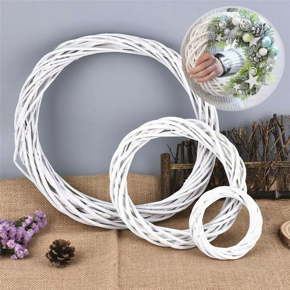 10-30CM decoraciones para fiesta de Navidad para el hogar adornos anillo de vid anillo de ratán de Navidad guirnalda blanca corona colgante de mimbre