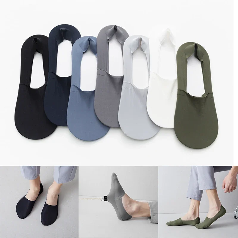 Seamless Invisible No Show Sock Men Socks Summer Thin Breathable Ice Silk Socks for Male Solid Nonslip Low Cut Boat Sox