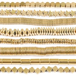 38 Types AAA+ Hematite Gold-Plated Color Retention Natural Stone Cube Rondelle Spacer Beads for Jewelry Making DIY Bracelet 15''
