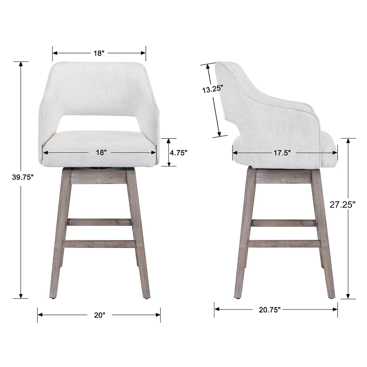 27 inch Swivel Counter Stools Set of 3, Farmhouse Counter Height Barstools with Back and Wood Legs, Linen, Customized