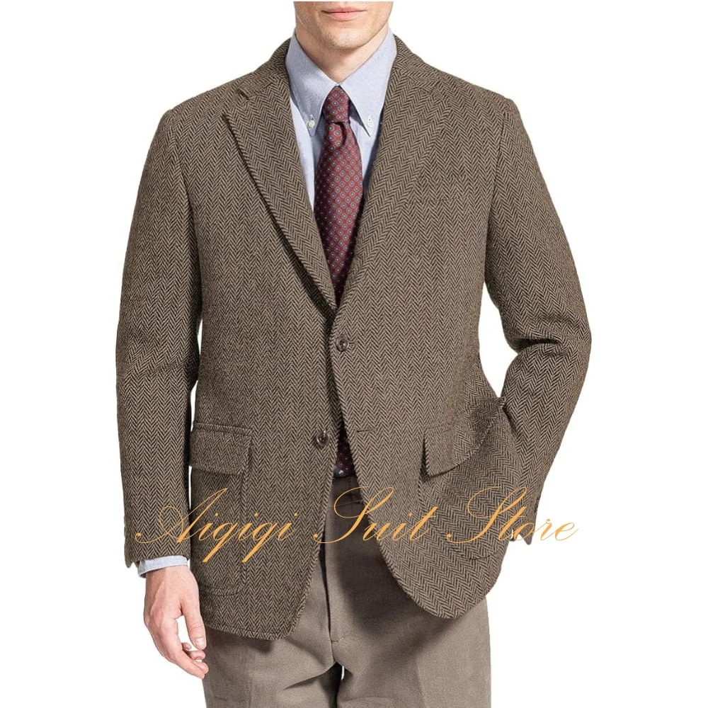 

Men's Tweed Blazer Vintage Casual Herringbone Tweed Jackets Two Button Wool Blend Retro Coat Jacket
