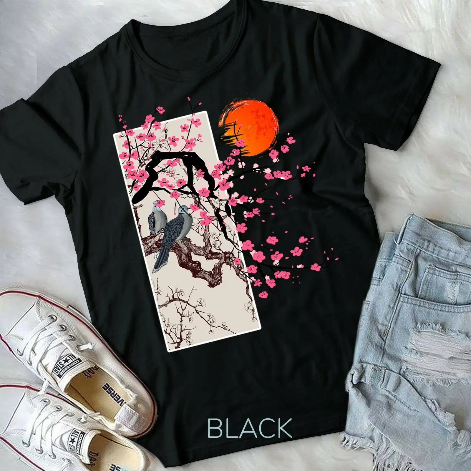 

Vintage Sakura Blossom Japanese Cherry Scenery Gift Tee Unisex Form T-shirt