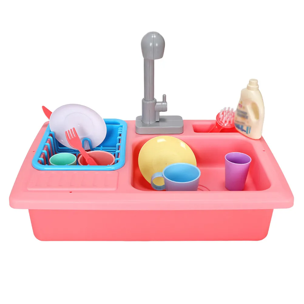 Kids Plastic Play House Pretend Dishwasher Machine Red Interactive Play Set for Early Learning Creativity Development