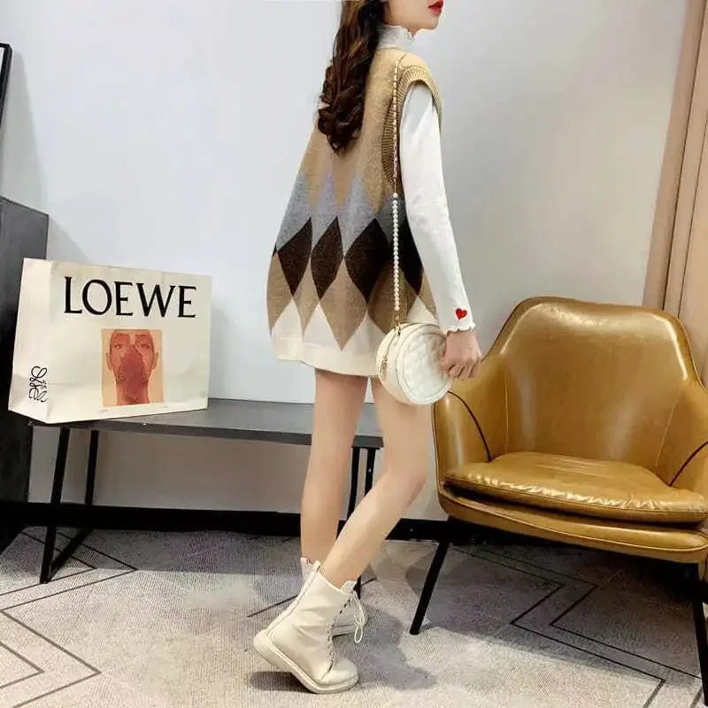 Korean Style Clothing Waistcoat Autumn Winter Lady Sweaters Cardigan Wool Vintage Formal New In Warm Jumper Knit Vests for Women