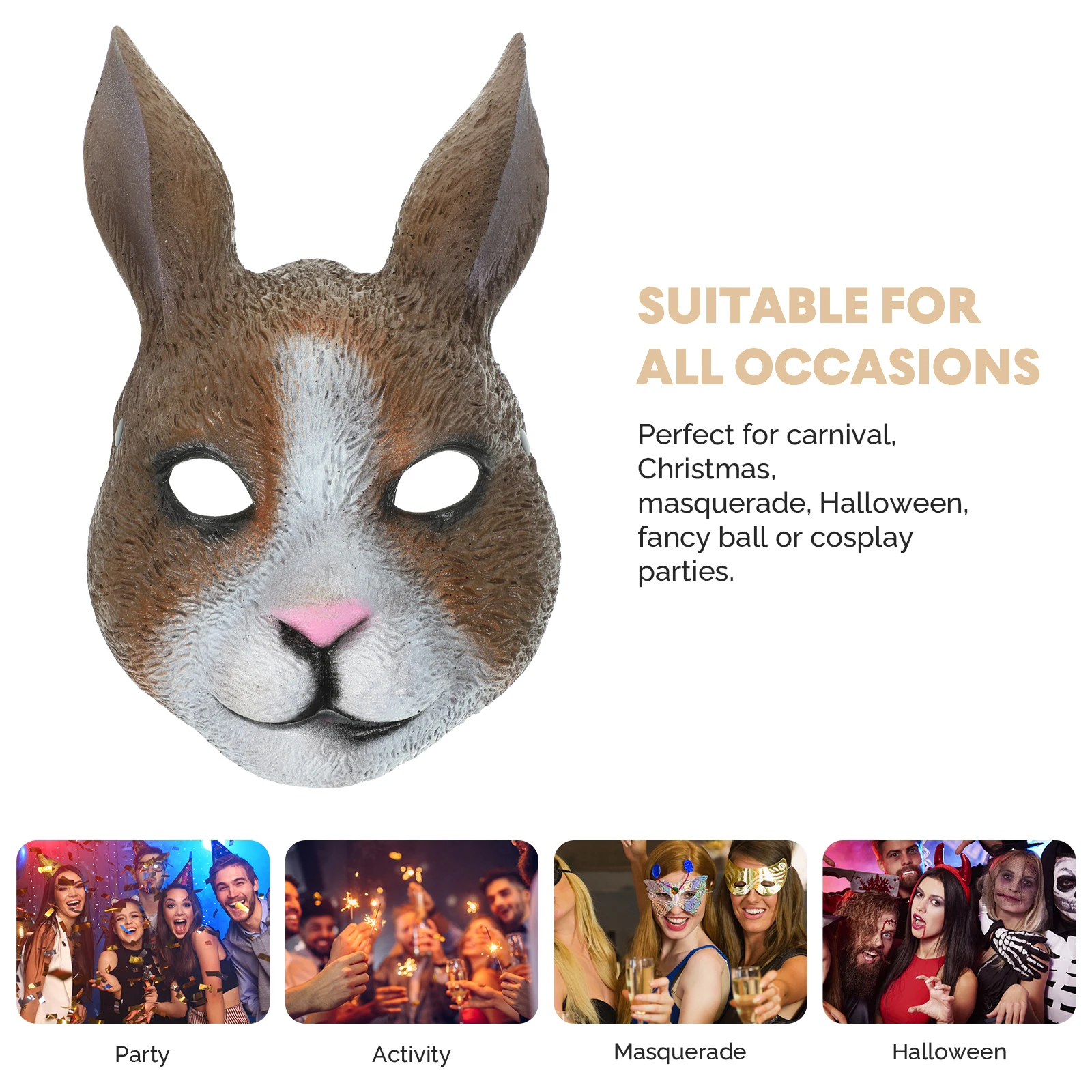 

1pcs Realistic Rabbit Mask Long Hair Design Halloween Cosplay Prop Breathable Pu Face Cover For Party Costume Masquerade Decor