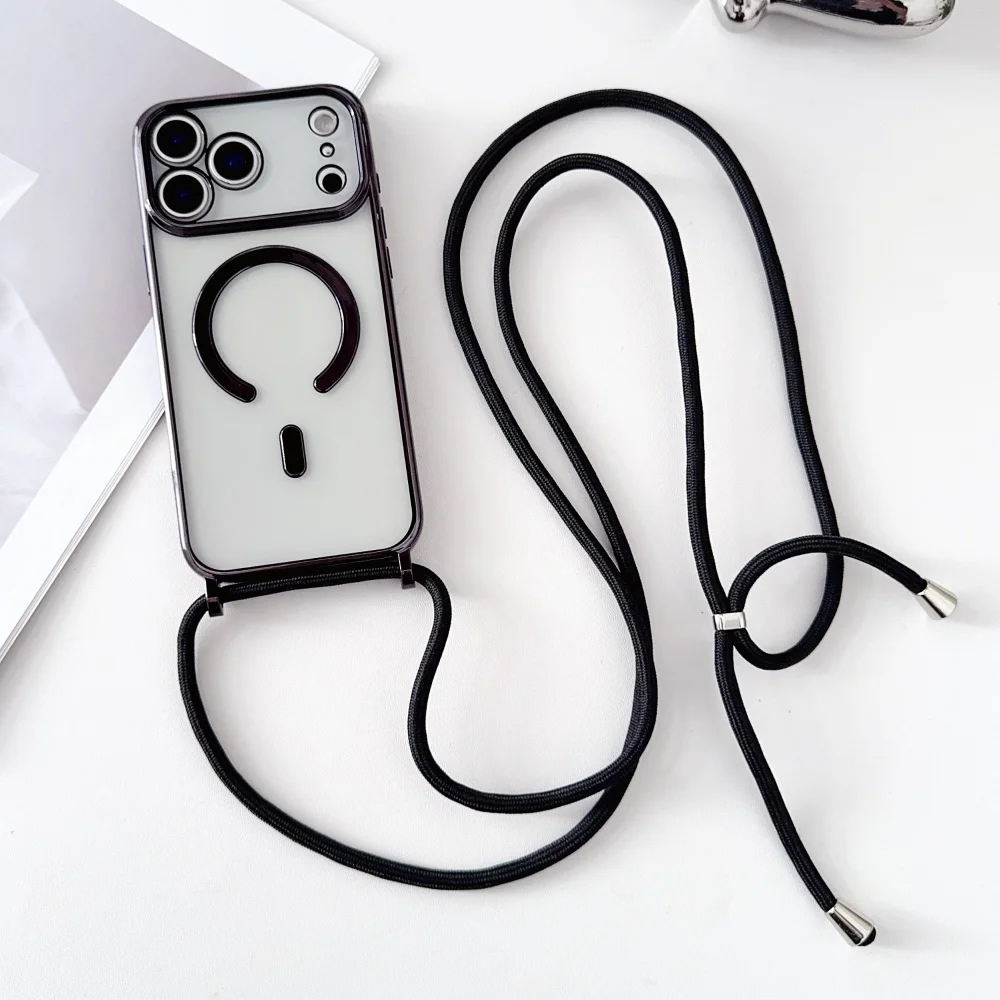 Luxuriöse Halskettenschnur-Lanyard mit magnetischer, transparenter Handyhülle für iPhone 18 17 16 14 11 12 13 15 Pro Max für Magsafe Cover