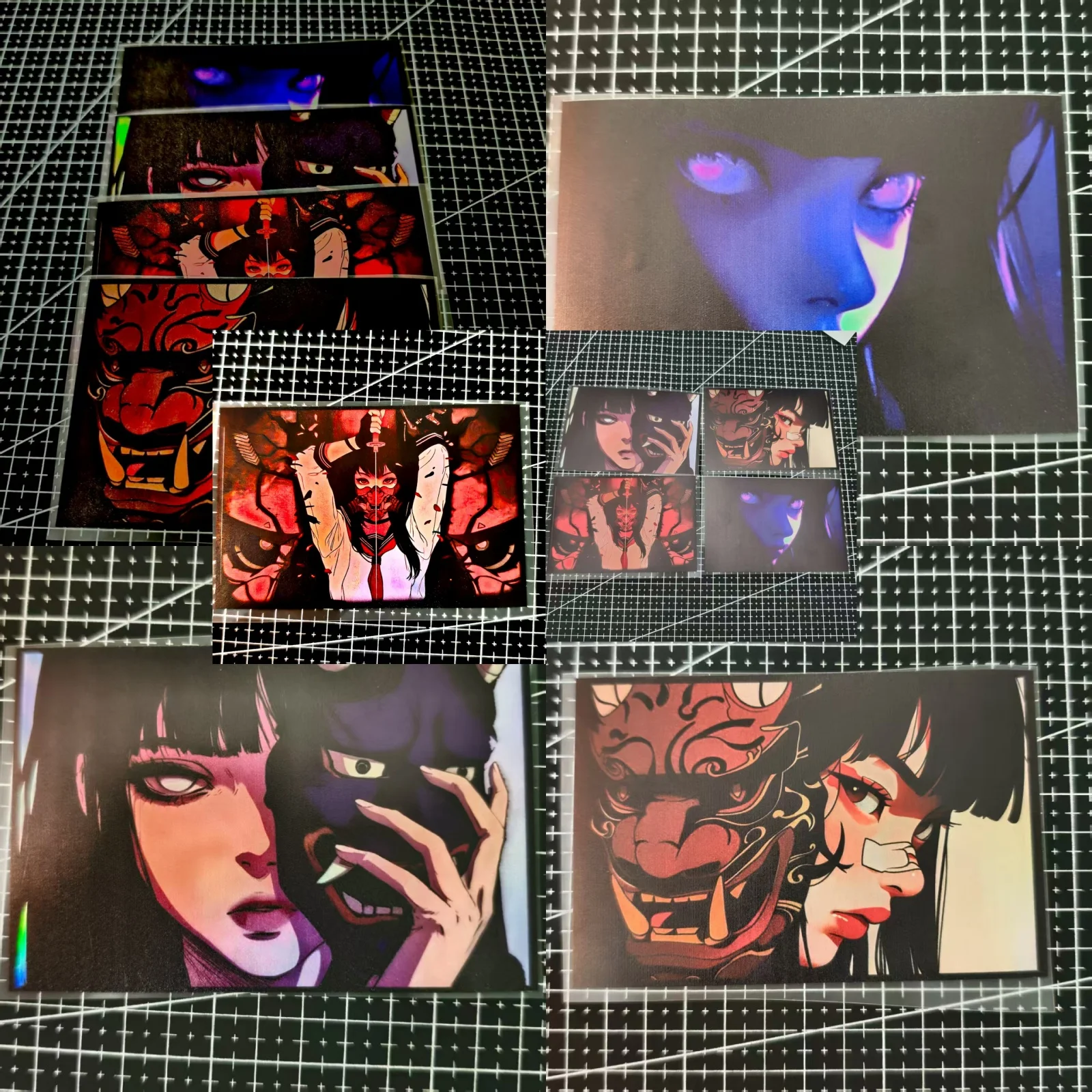 1Pc Japanese Oni Mask Cut Vinyl Sticker,Glow Eyes,UV Neon,JDM Anime Style,Waterproof for Car,Motorcycle,Laptop,Phone,Helmet