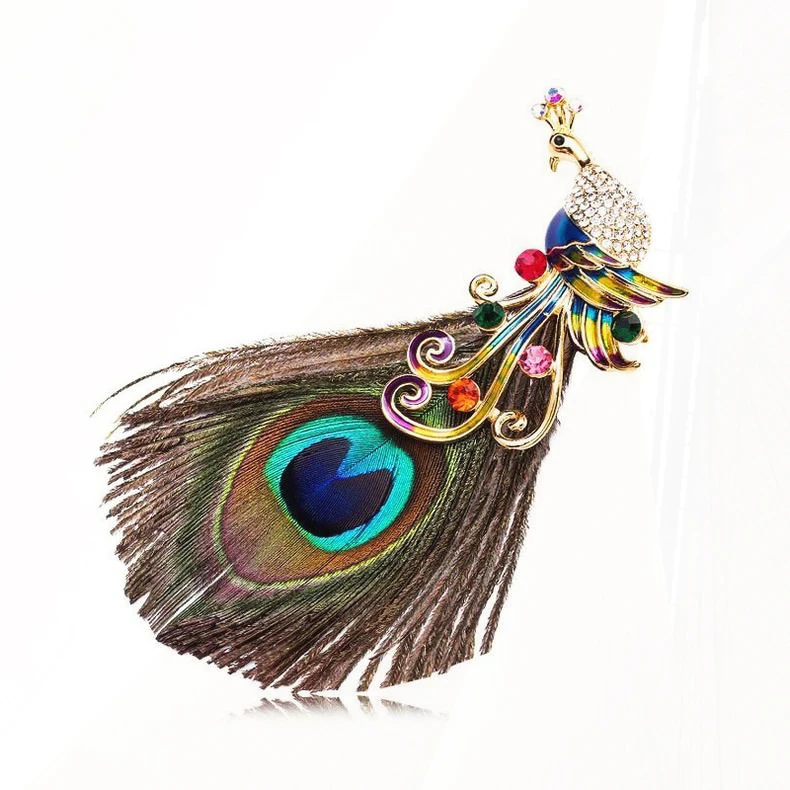 feather Pin, high-end crystal Pins, Pin, shawl buckle, suit Pin wholesale Stylish and elegant style, peacock