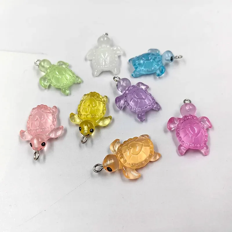 10 قطعة جميلة واضحة الفلورسنت السلاحف السحر لصنع المجوهرات الراتنج السلاحف البحرية الحيوانات قلادة سوار ذاتي الصنع المفاتيح