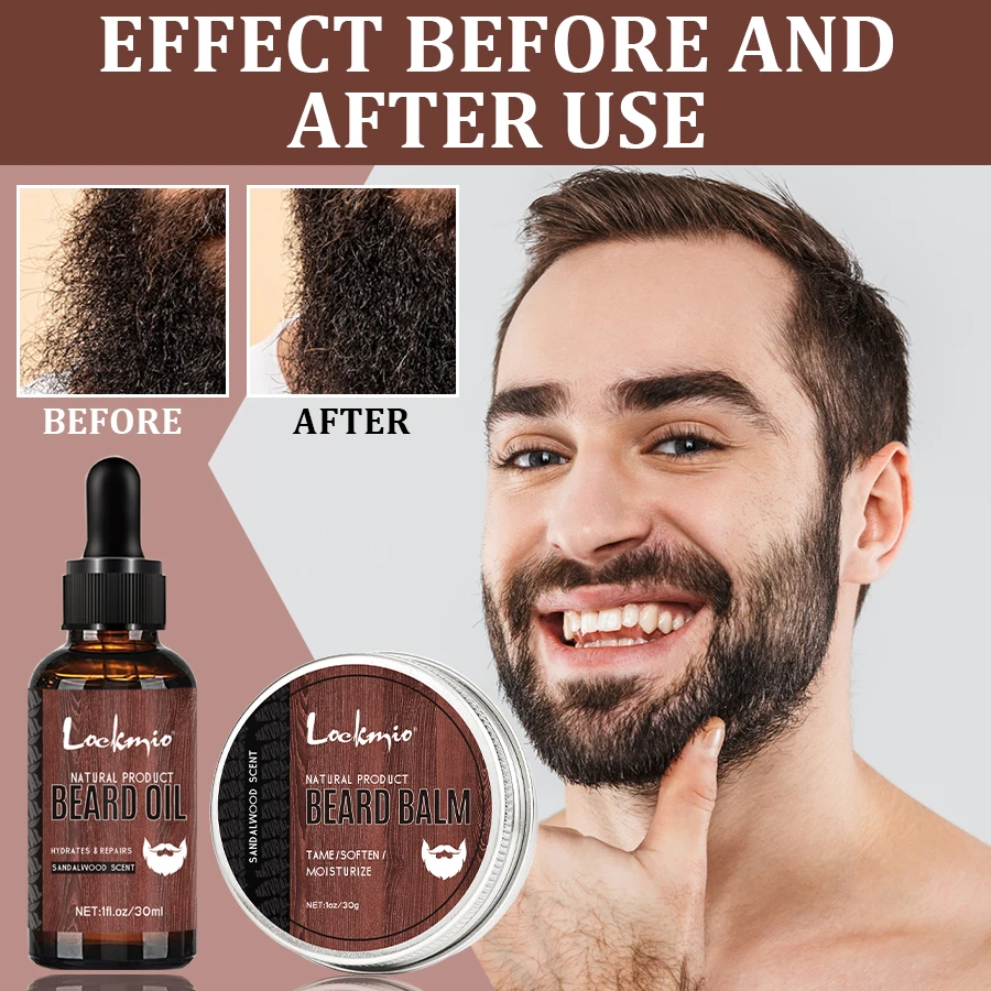 5 pz/set Kit per la crescita della barba profumo di sandalo balsamo per barba olio idratante Styling Trim Care Conditioner For Men