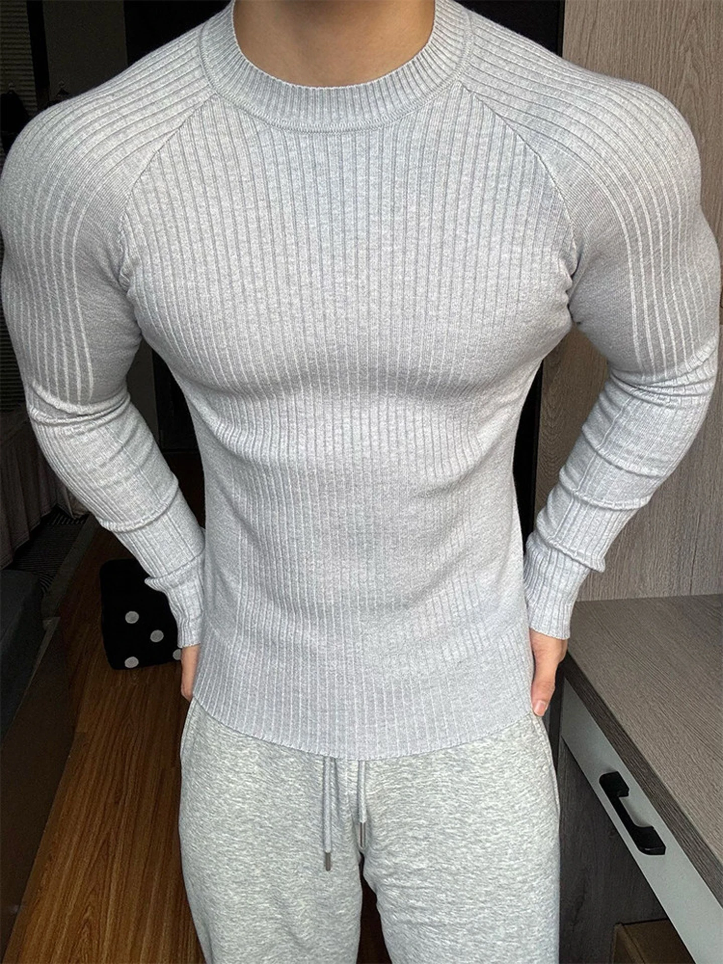 

Мужской трикотаж Slim Fit, зимняя спортивная одежда для фитнеса, базовый слой, мягкая подкладка на подкладке, теплый Thiened Long Sve с высоким воротником