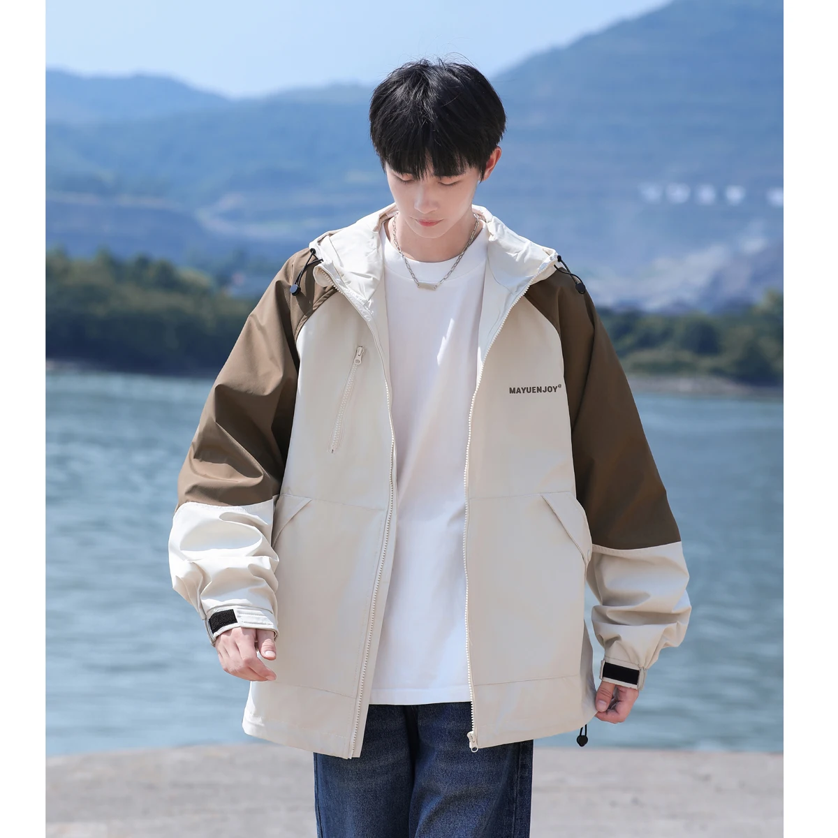 

Hooded Jaet Men's Spring Autumn New Sle Trendy American Pilot Jaet Top Youthful Boys Functional Windproof Long Sve Z...