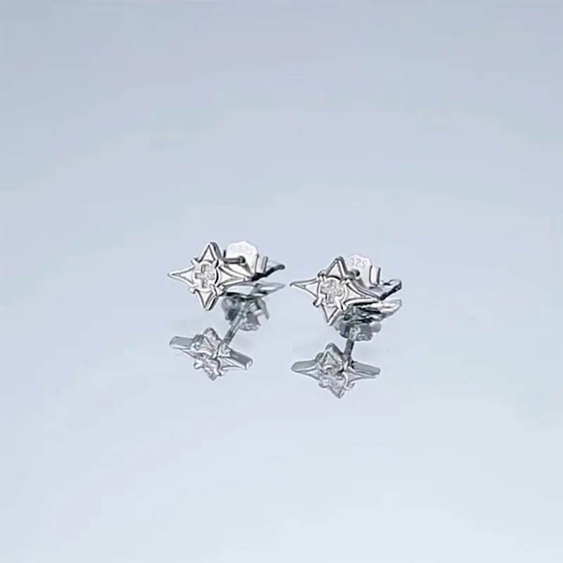 Cross Four Pointed Star Earrings Star Same Style Male High-end Feeling Handsome American 925 Silver Star Ear Stud KOFSAC