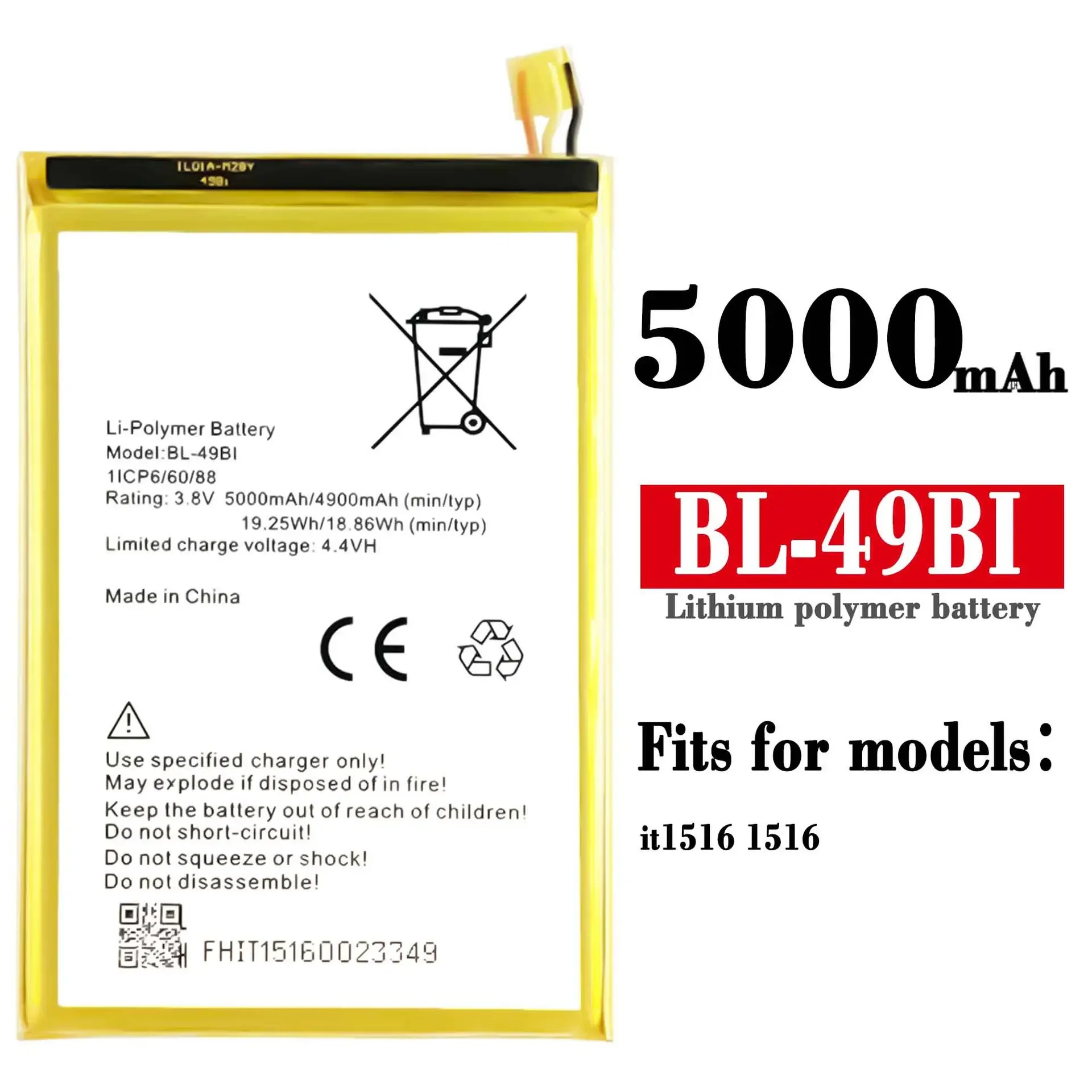 交換用バッテリーBL-49Bi,1516 mAh,大容量,内蔵バッテリー,携帯電話用,新品,lg BL-49Bi, 5000