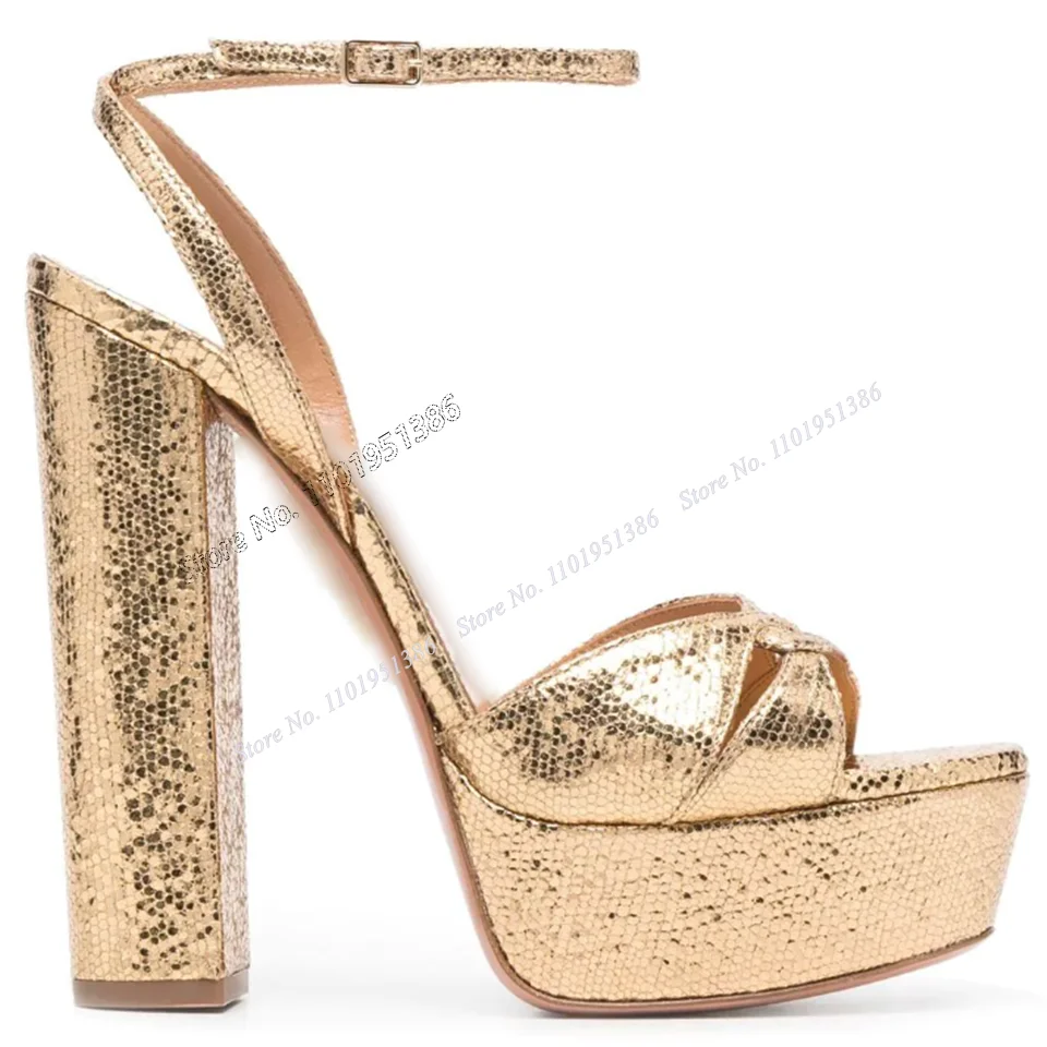 

Solid Print Hollow Platform Sandals Chunky High Heel Women Shoes Gold Shoes on Heels Open Toe Summer 2023 New Zapatillas Mujer