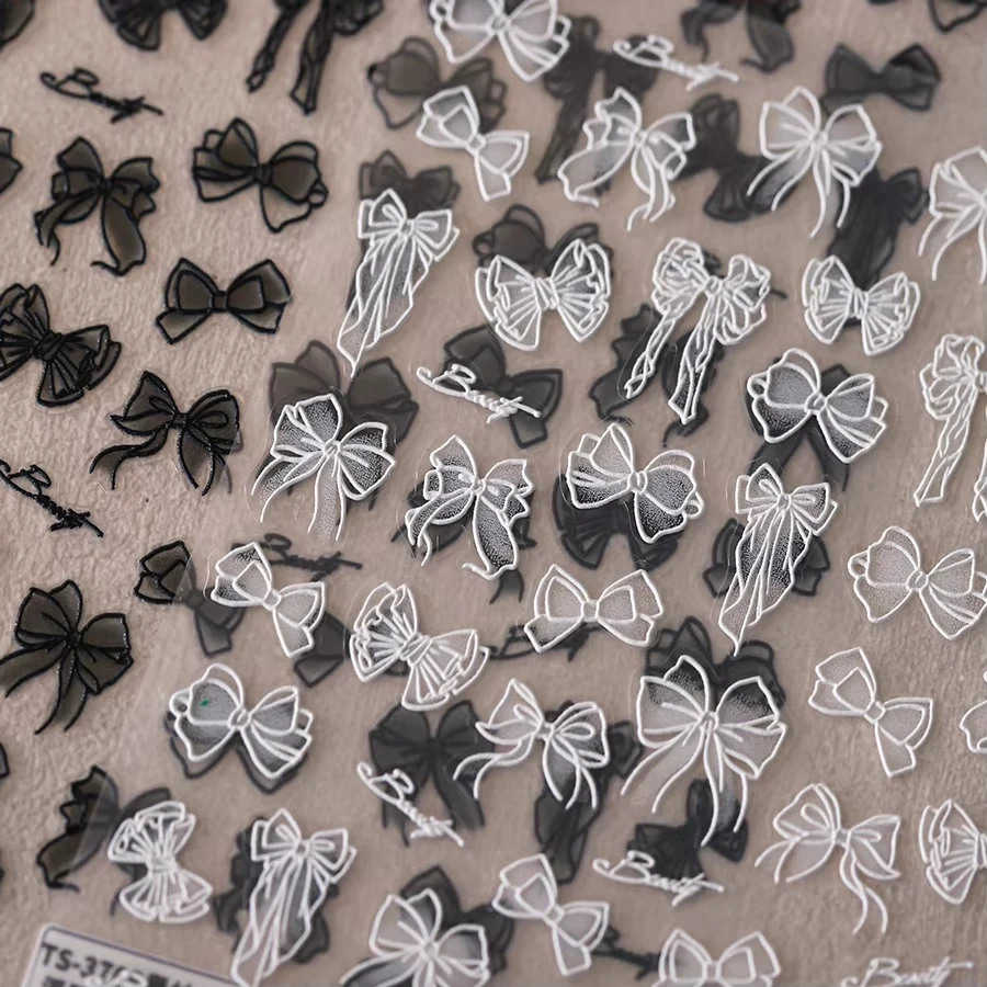 Ins-Style 3d Embossed Bow Nail Stickers With Self-Adhesive,Beginner-Friendly,Suitable For Everyday,Dating,And Holiday Nail Looks