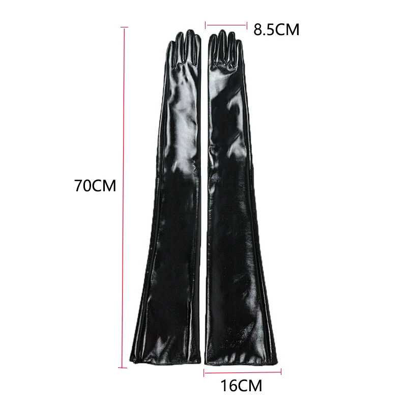 New Sexy Patent Leather Extra Long Gloves 70cm Emulation Leather PU Bright Red Black Women Party Nightclub Mittens