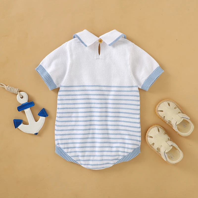 Summer Baby Bodysuit 100%Cotton Knit Newborn Boy Girl Jumpsuit Fashion Turn-down Collar Infant Toddler Clothing Short Sleeve Top