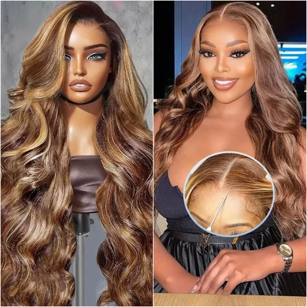 

Парик из натуральных волос 32-40 дюймов, с прядями P4/27, на кружевной основе, волнистый, бразильский, 13x6 HD, прозрачный фронтальный парик с кружевом, предварительно проработанный