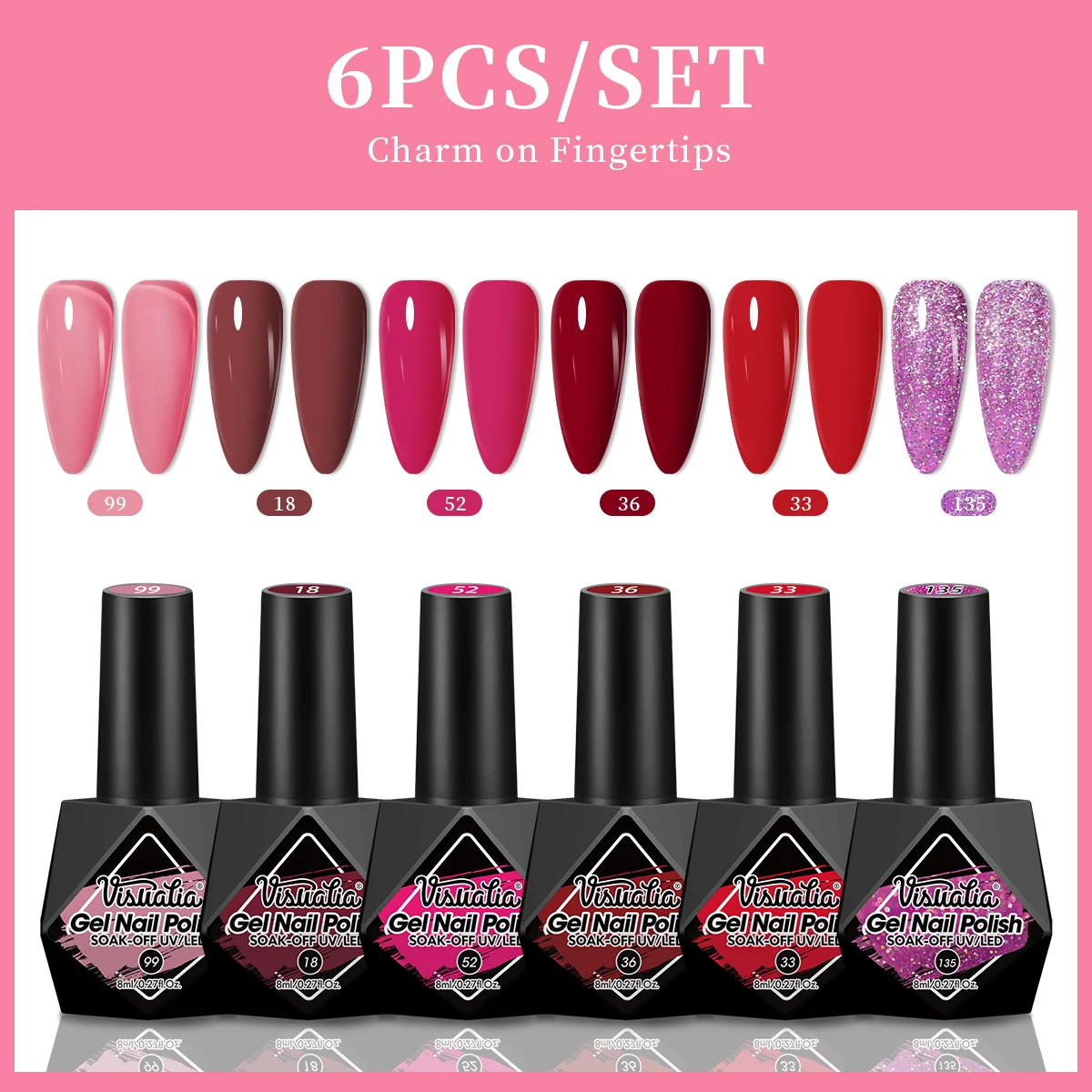 6 unids/set de esmalte de uñas de Gel para todas las estaciones, Kit de esmalte de Gel UV semipermanente rojo rosa desnudo, todo en uno para remojar la manicura