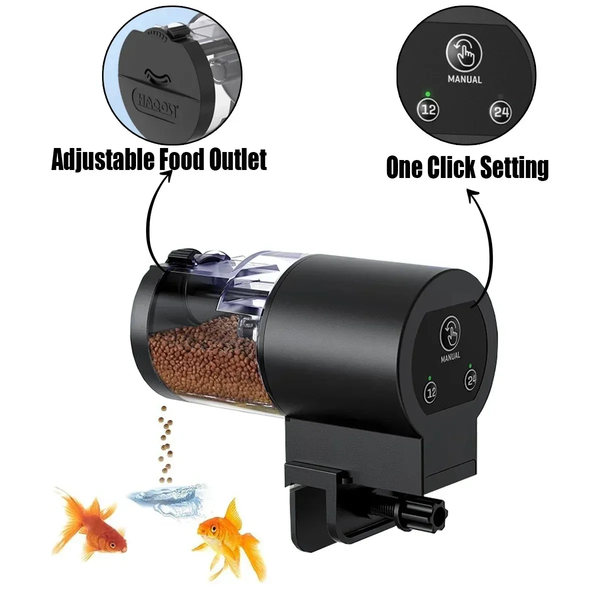 Automatischer Fischfutterspender, 100 ml Fassungsvermögen, batteriebetrieben, programmierbarer Timer für Aquarien, einfach einzustellen, Urlaubsgebrauch – Detail 3