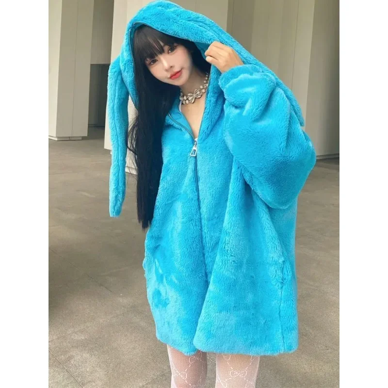 Puffer Jacket Women Faux Fur Thick Coats Rabbits Sweet Foe Women Winte Autumn Sweaters