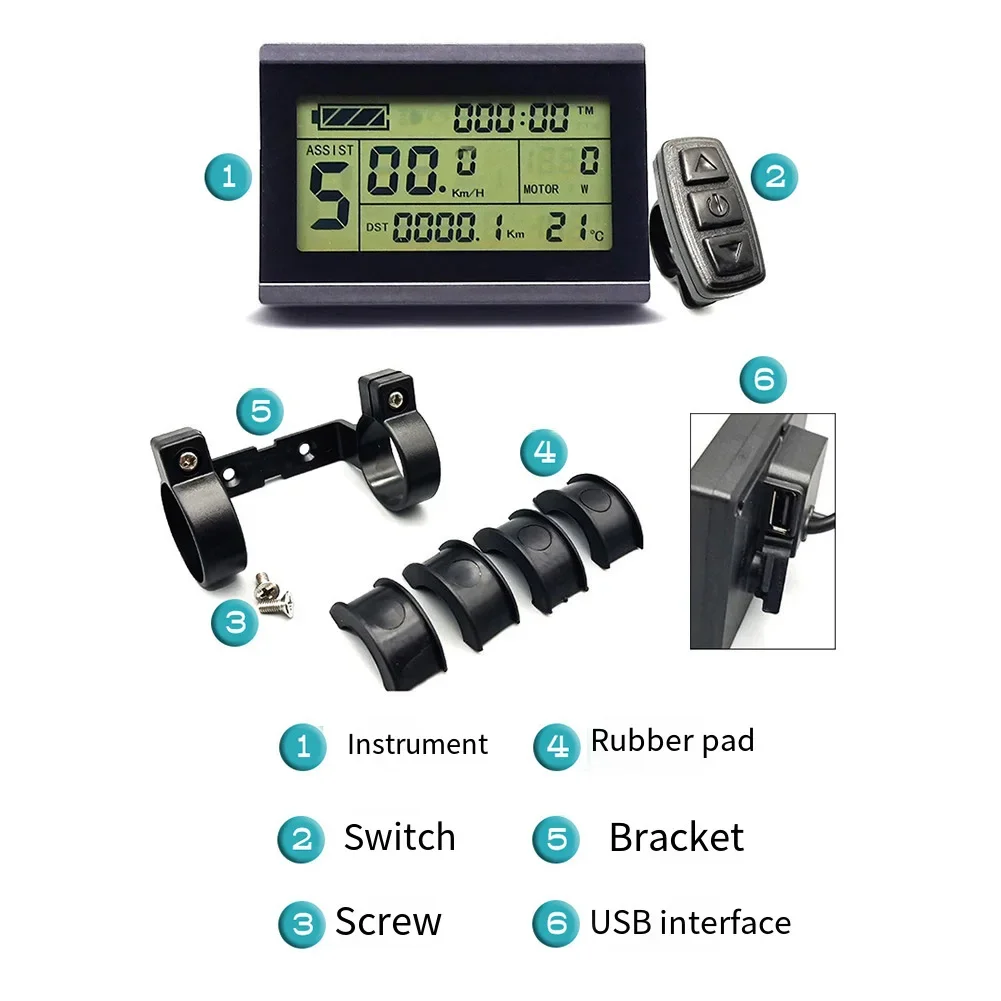 

LCD3 ЖК-панель электрического велосипеда с USB-разъемом 24 В 36 В 48 В для контроллера, совместимая с разъемом SM