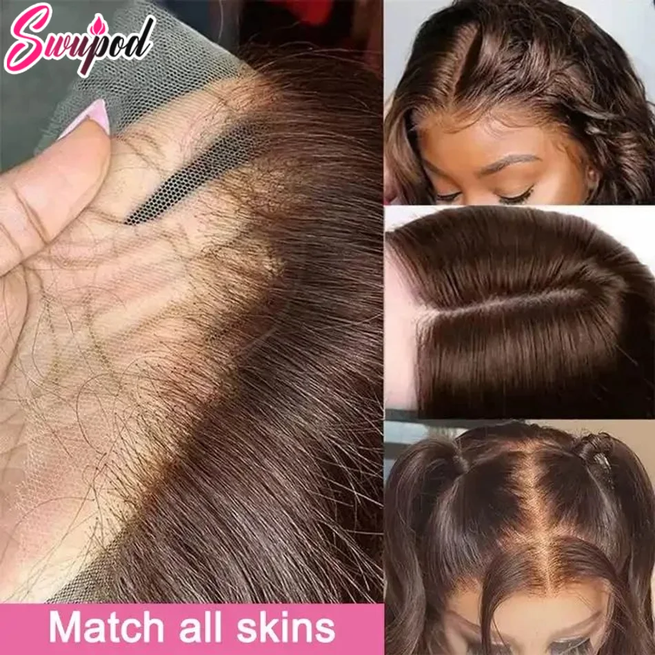 360 Full Lace 250% 13x6 HD Lace Frontal Wig 13x4 Frant Silky Straight Remy Human Hair Dark Chocolate Brown Glueless Pre Plucked