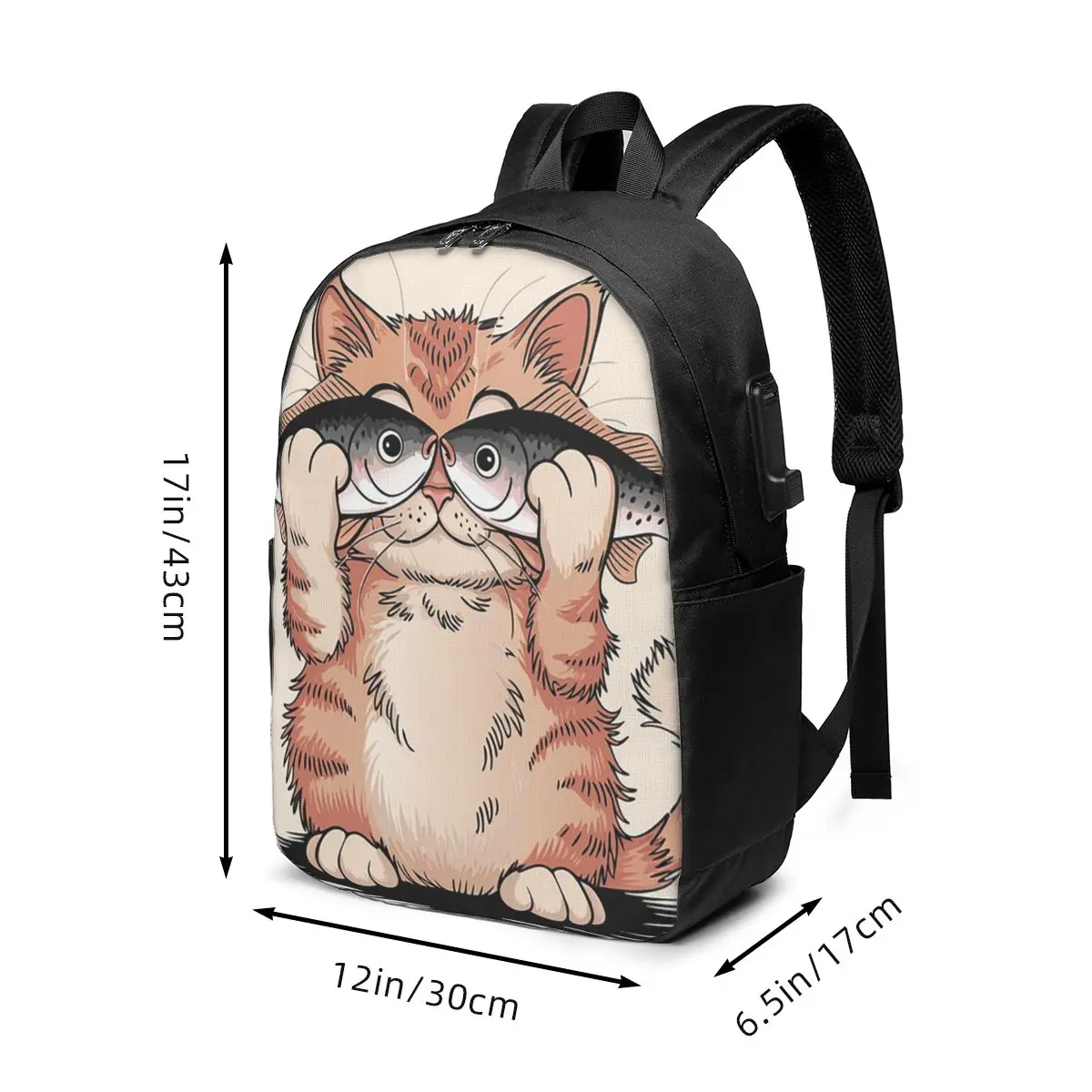 Funny Cats And Fishes Backpack Travel Notebook Bag Computer College Student School Bag Laptop Shoulder Bags for Men Women