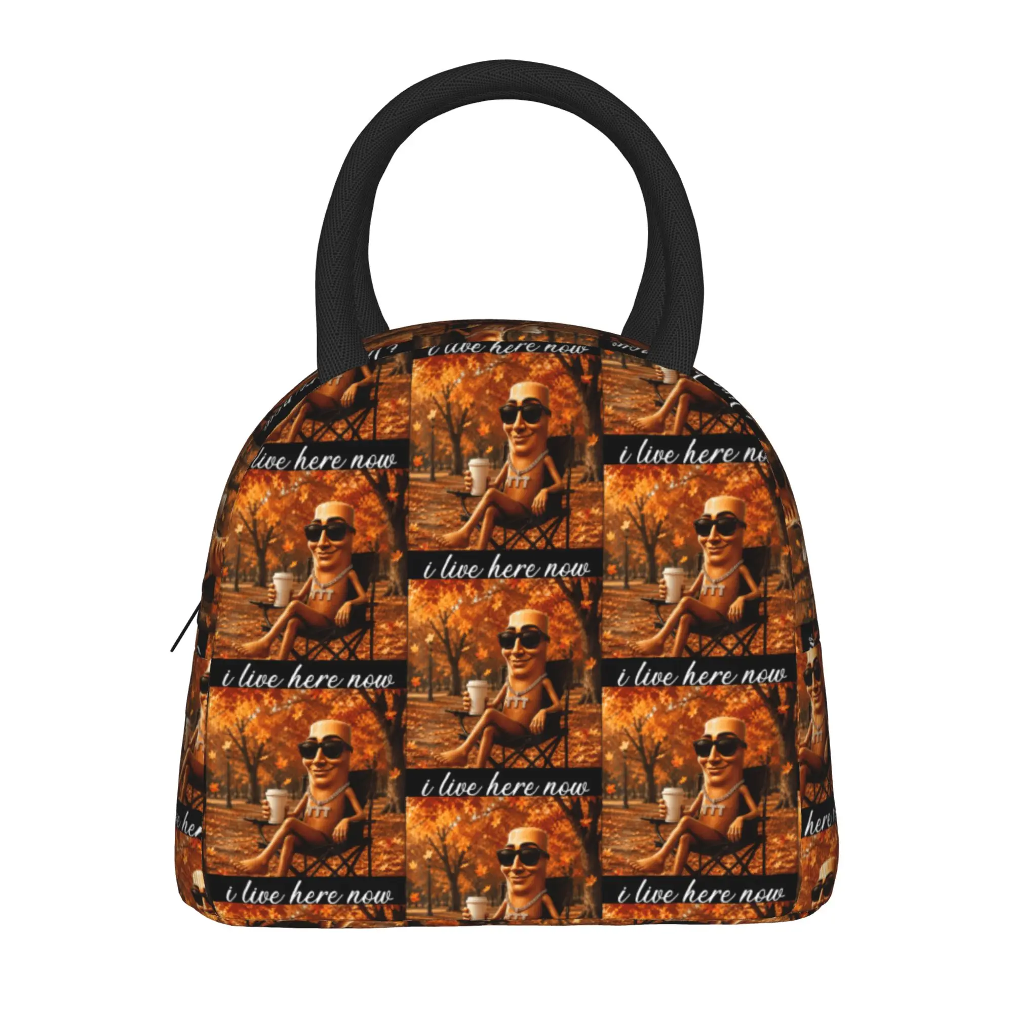 Autumn Park Coffee Time Funny Tung Sahur Brainrot Fall Meme Lunch Bag Outdoor Lunch Box For Women Casual Thermal Tote Handbags