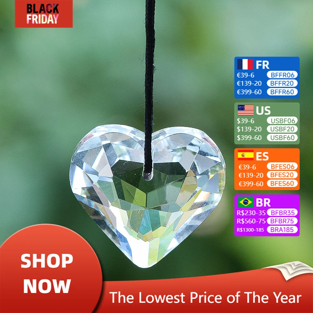 30mm Clear Heart Crystal Prism Suncatcher Hanging Decor Rainbow Maker Pendant Sunlight Collection Chandelier Parts Romantic Gift