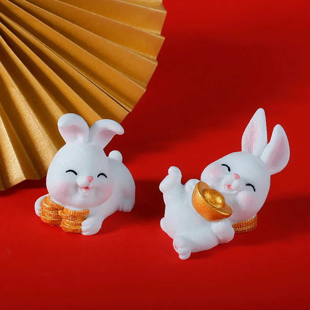 

1Set Lucky Rabbit Ornament Resin Miniature New Year Desktop Mascot Easter Mini Bunny Decor Year of The Rabbit Gift